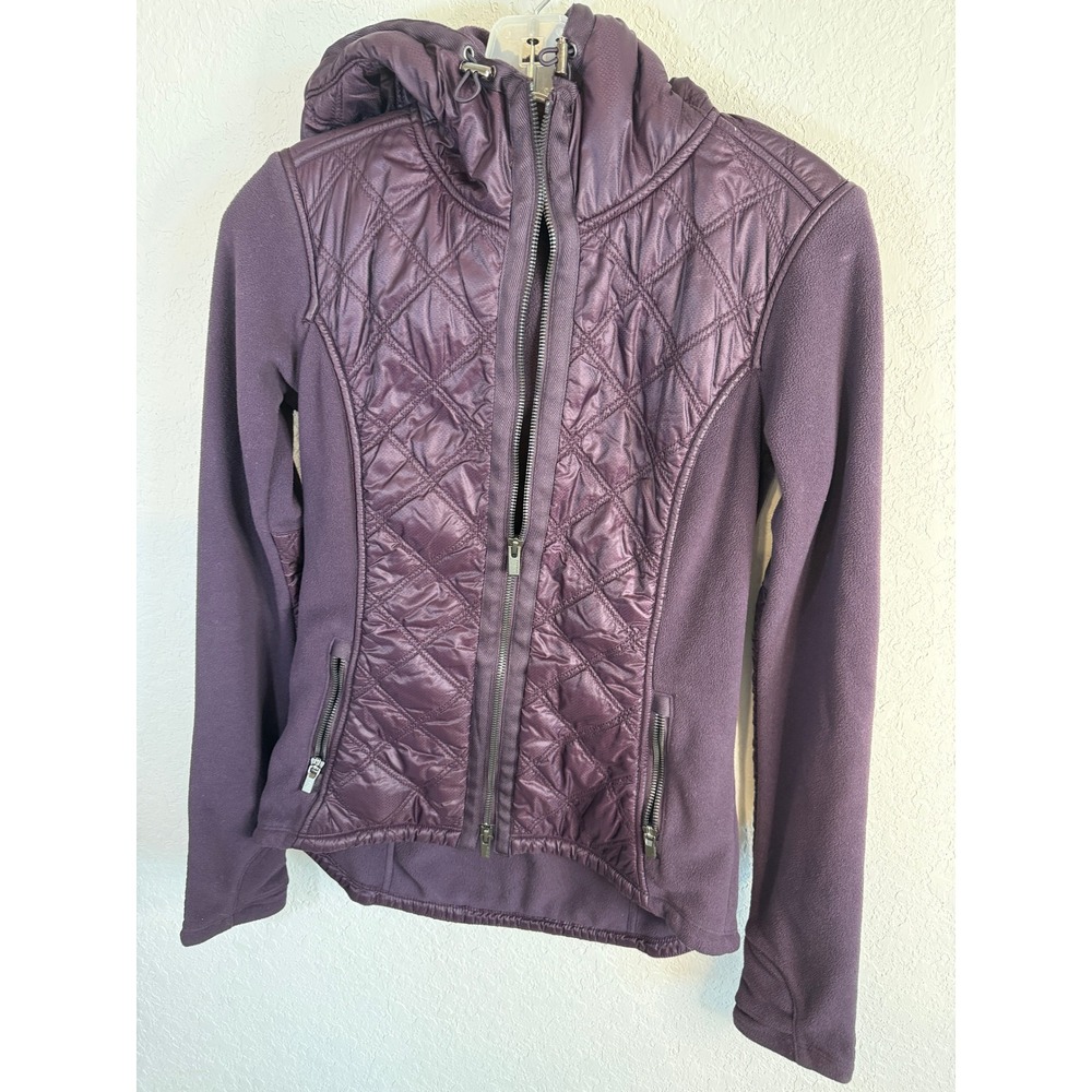Athleta Quilted Fleece Hooded Jacket Purple XS Full‎ Zip Pockets Athletic